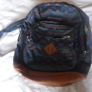 JanSport City View Aztec Print Multicolor Backpack Leather Bottom